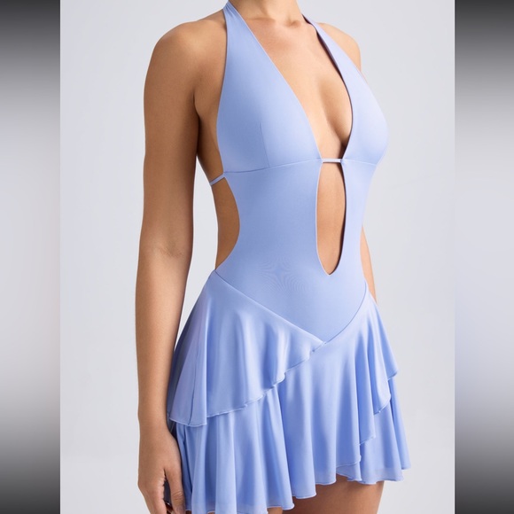 Oh Polly Halterneck Cut-Out Mini Dress Periwinkle Blue - Picture 3 of 11